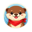 Cute cartoon otter face with playful accessory, flat illustration style, smiling expression