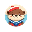 Cute cartoon otter face with playful accessory, flat illustration style, smiling expression
