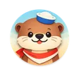 Cute cartoon otter face with playful accessory, flat illustration style, smiling expression